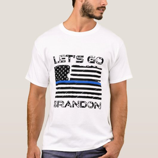 Laten we gaan Brandon Funny Distress Blue Line Fla T-shirt (Voorkant)