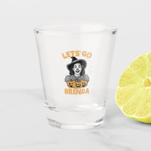 Laten we gaan Brenda Spooky Halloween Kamala Harri Shot Glas (Voorkant)