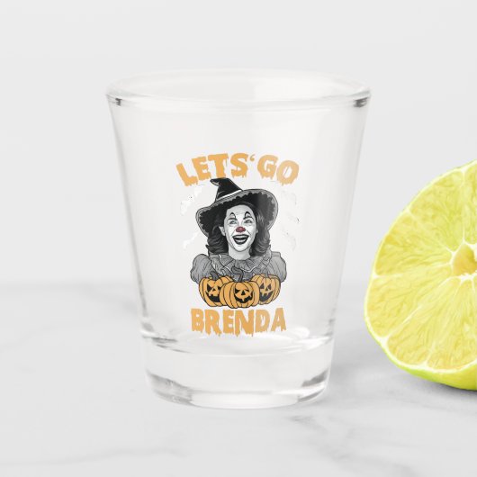 Laten we gaan Brenda Spooky Halloween Kamala Harri Shot Glas (Voorkant)