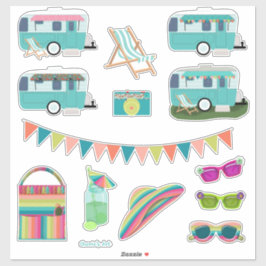 Laten we gaan Camping  Aqua Camper Schattige Sticker