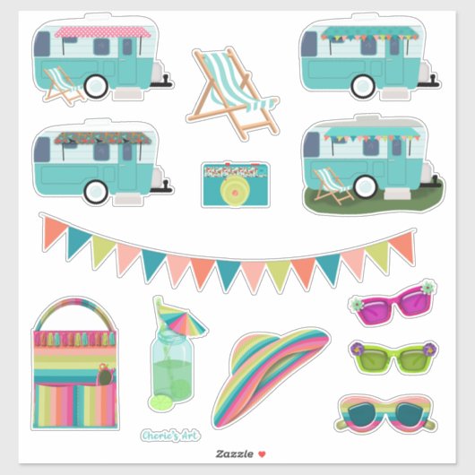 Laten we gaan Camping  Aqua Camper Schattige Sticker (Vel)