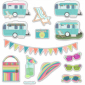 Laten we gaan Camping  Aqua Camper Schattige Sticker (Voorkant)