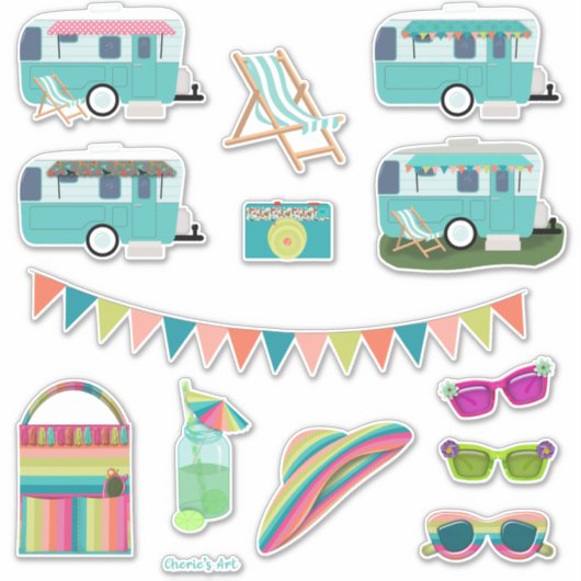 Laten we gaan Camping  Aqua Camper Schattige Sticker (Voorkant)