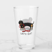 Laten we gaan! Dachshund Dog (zwart en geel) grapp Glas (Achterkant)