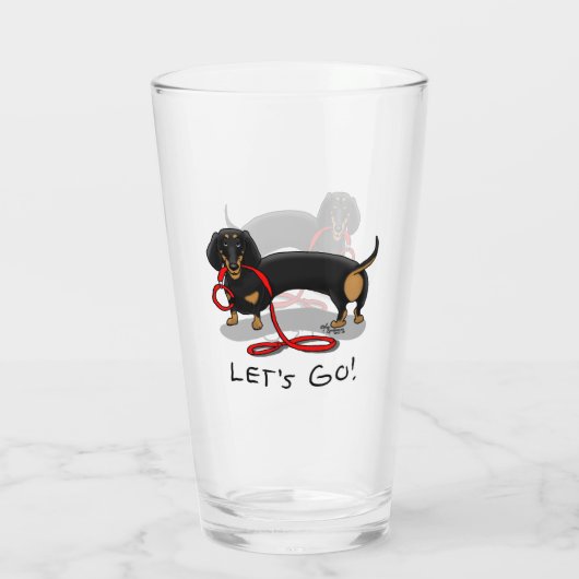 Laten we gaan! Dachshund Dog (zwart en geel) grapp Glas (Achterkant)