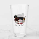 Laten we gaan! Dachshund Dog (zwart en geel) grapp Glas (Voorkant)