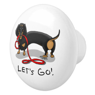Laten we gaan! Dachshund Dog (zwart en geel) grapp Keramische Knop
