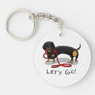 Laten we gaan! Dachshund Dog (zwart en geel) grapp Sleutelhanger