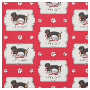 Laten we gaan! Dachshund Dog (zwart en geel) grapp Stof