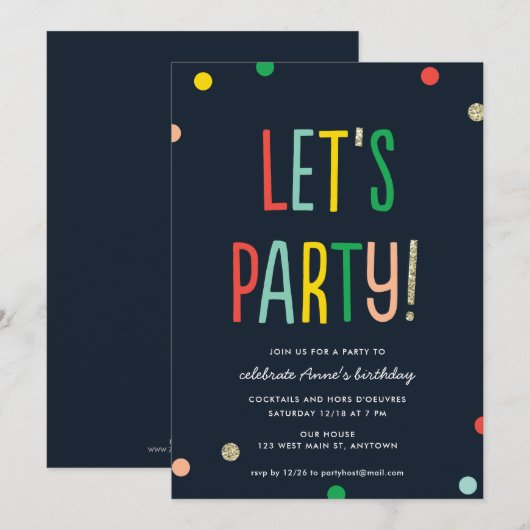 Laten we gaan. Faux Gold Confetti | partijuitnodig Kaart (Voorkant / Achterkant)