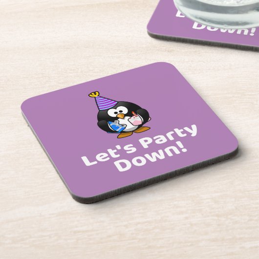 Laten we gaan feesten! Pinguïn Grappig Verjaardags Bier Onderzetter (Linkerzijde)