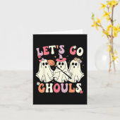 Laten we gaan Ghouls Halloween Ghost Costume Retro Kaart (Gele Bloem)