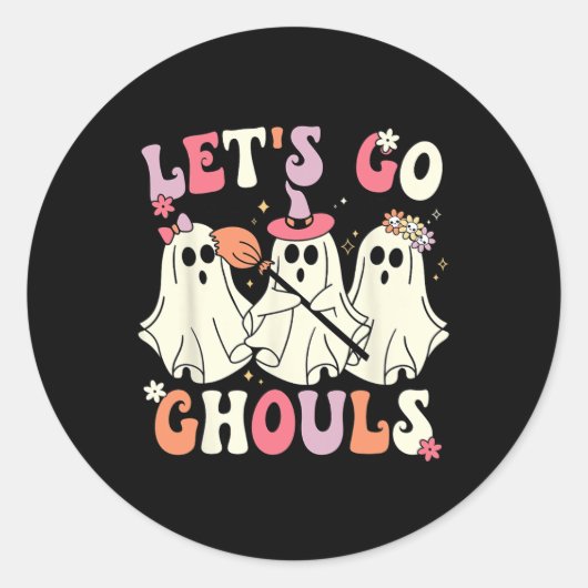 Laten we gaan Ghouls Halloween Ghost Costume Retro Ronde Sticker (Voorkant)