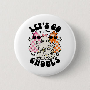 Laten we gaan Ghouls Halloween Ghost Floral Spooky Ronde Button 5,7 Cm
