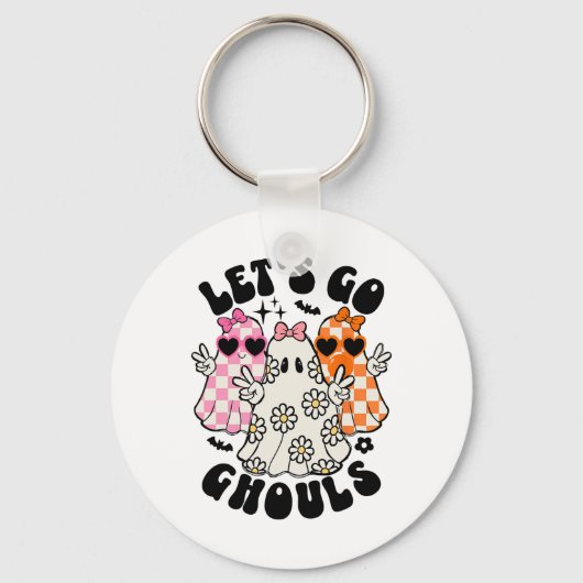 Laten we gaan Ghouls Halloween Ghost Floral Spooky Sleutelhanger (Voorkant)