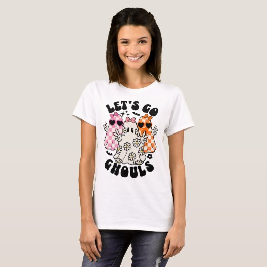 Laten we gaan Ghouls Halloween Ghost Floral Spooky T-shirt (Voorkant volledig)