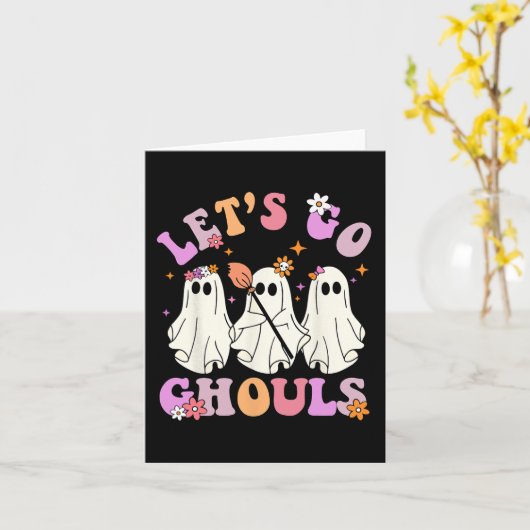 Laten we gaan Ghouls Halloween Ghost Outfit Costum Kaart (Gele Bloem)