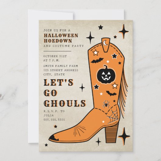 Laten we gaan Ghouls Halloween Hoedown Cowboy Boot Kaart (Voorkant)