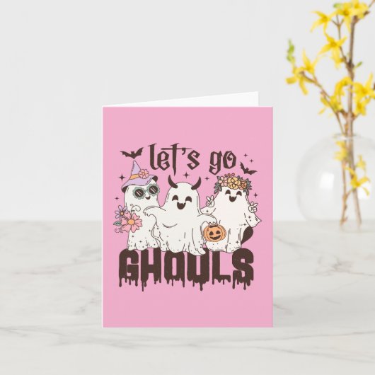 Laten we gaan Ghouls Halloween Kaart (Gele Bloem)