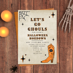 Laten we gaan Ghouls Halloween Party Cowboy Boot Kaart
