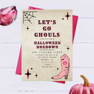 Laten we gaan Ghouls Halloween Party Pink Boot Kaart