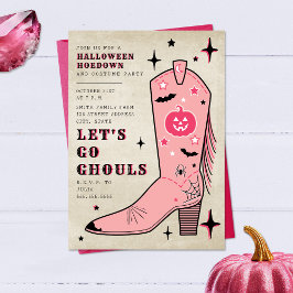 Laten we gaan Ghouls Halloween Party Roze Cowgirl  Kaart