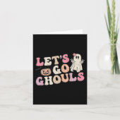 Laten we gaan Ghouls Halloween Retro Ghost Pumpkin Kaart (Voorkant)