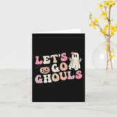 Laten we gaan Ghouls Halloween Retro Ghost Pumpkin Kaart (Gele Bloem)
