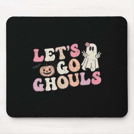 Laten we gaan Ghouls Halloween Retro Ghost Pumpkin Muismat (Voorkant)