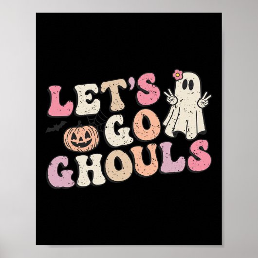 Laten we gaan Ghouls Halloween Retro Ghost Pumpkin Poster (Voorkant)