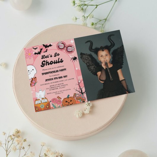 Laten we gaan Ghouls Halloween Retro Groovy Verjaa Kaart