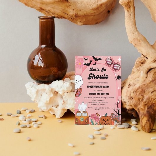 Laten we gaan Ghouls Halloween Retro Groovy Verjaa Kaart