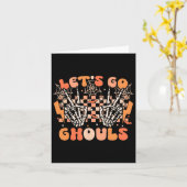 Laten we gaan Ghouls Halloween Skelet Kostuum Retr Kaart (Gele Bloem)