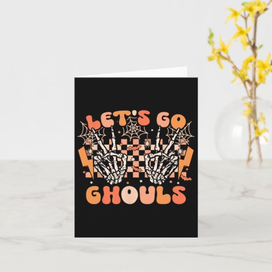 Laten we gaan Ghouls Halloween Skelet Kostuum Retr Kaart (Gele Bloem)
