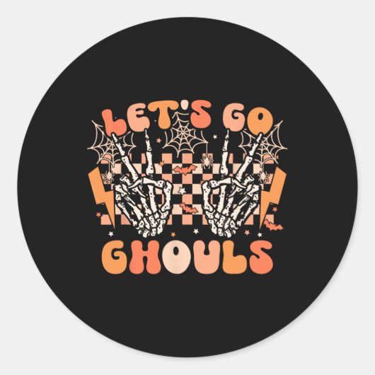 Laten we gaan Ghouls Halloween Skelet Kostuum Retr Ronde Sticker (Voorkant)