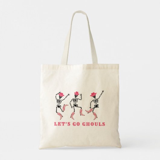 Laten we gaan Ghouls Halloween Skeletten Roze Cowg Tote Bag (Achterkant)