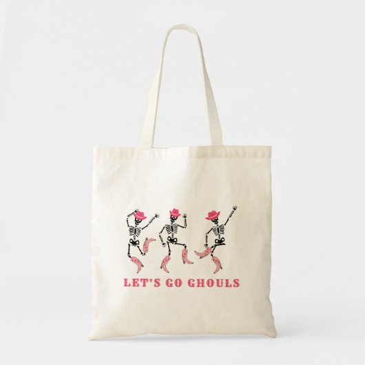 Laten we gaan Ghouls Halloween Skeletten Roze Cowg Tote Bag (Voorkant)