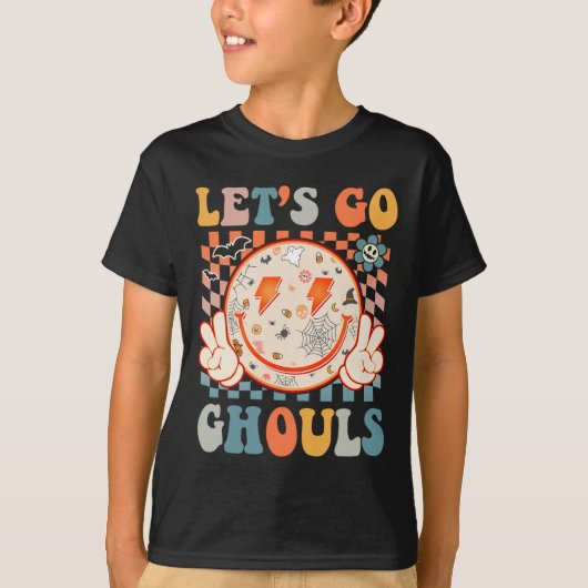 Laten we gaan Ghouls Hippie Glimlach Gezicht Retro T-shirt (Voorkant)