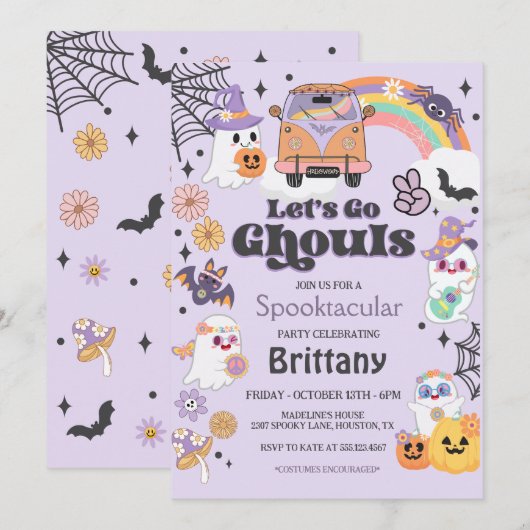 Laten we gaan Ghouls Hippie Halloween Party Kaart (Voorkant / Achterkant)