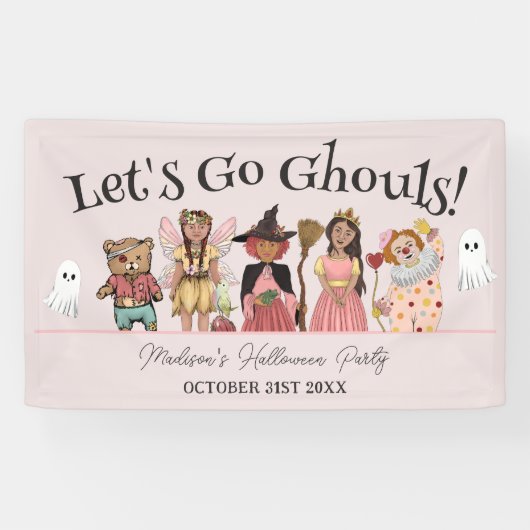 Laten we gaan Ghouls roze Halloween kostuum feest Spandoek (Horizontaal)