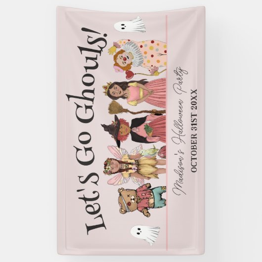 Laten we gaan Ghouls roze Halloween kostuum feest Spandoek (Verticaal)