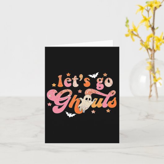Laten we gaan Ghouls Schattige Ghost Boo Fun Hallo Kaart (Gele Bloem)