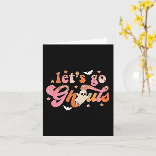Laten we gaan Ghouls Schattige Ghost Boo Fun Hallo Kaart (Gele Bloem)