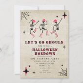 Laten we gaan Ghouls Skelet Pink Halloween Party Kaart (Voorkant)