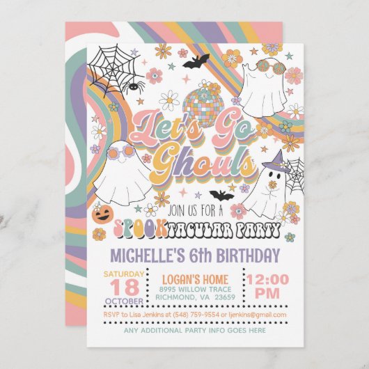 Laten we gaan Ghouls Verjaardag uitnodiging - Meis (Voorkant / Achterkant)