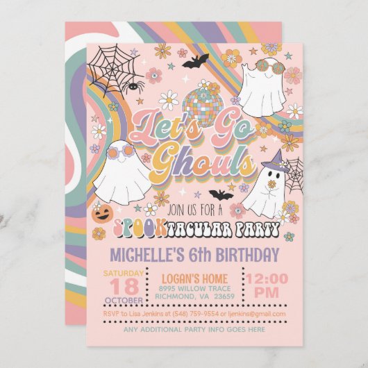 Laten we gaan Ghouls Verjaardag uitnodiging - Meis (Voorkant / Achterkant)
