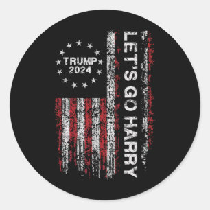 Laten we gaan Harry Funny Trump 2024 Amerikaanse v Ronde Sticker