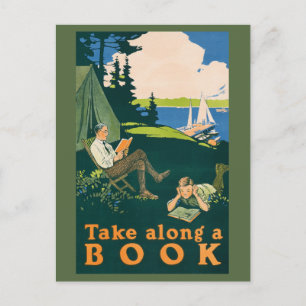 Laten we gaan kamperen en een boek lezen briefkaart
