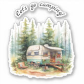 Laten we gaan kamperen Retro Camper Sticker (Voorkant)