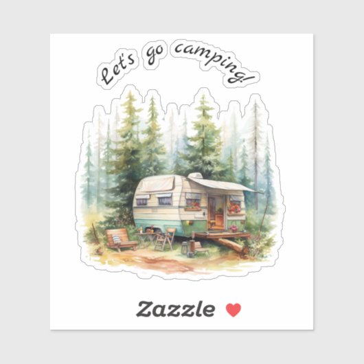 Laten we gaan kamperen Retro Camper Sticker (Vel)
